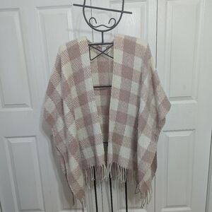 LC Lauren Conrad Women's Pink/ Cream Check Shawl Wrap Poncho Cape Sweater 1 Size